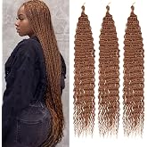 Ocean Wave Crochet Hair 30 Inch Deep Wave Curly Braiding Hair Extensions 3 Packs Brown Ocean Wave Crochet Hair for Boho Crochet Box Braids Synthetic #30