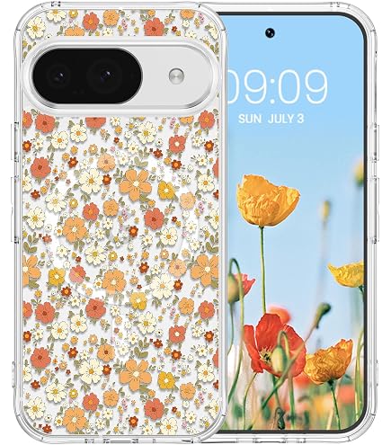 Coque de téléphone en TPU à otif de peinture colorée pour Google Pixel 9 ( fleurs sur fond noir