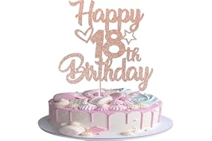 SYKYCTCY 1 Pack Happy 18th Birthday Cake Topper Glitter Heart Star 18 Fabulous Cake Pick Birthday Sign Cake Decorations for 18th Birthday Theme Party Supplies Rosegold