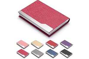 FACATH Visitenkartenetui – Luxus PU-Leder Namenskartenhalter & Edelstahl Multi Kartenetui, Slim Metal Pocket Card Holder Wallet Credit Card ID Case/Holder with Magnetic Shut – Rosa Rot