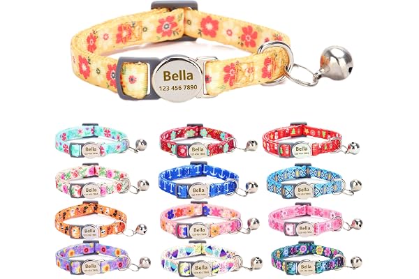 Moonpet Collier de Chat séparé personnalisé avec nom et numéro de téléphone/Collier de Chaton de Chat de garçon Floral avec Cloche-Fleur d’oranger