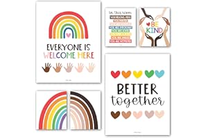 HADLEY DESIGNS 6 Regenbogen-Poster-Diversity-Poster für Klassenzimmer, Dekoration für Lehrer, Elementary – inklusive Klassenzimmer-Dekoration, Hochschule, Klassenzimmer, Poster, Diversität, Dekor für die Schule