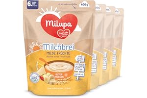 ‎MILUPA Milupa Milchbrei Milde Früchte – Babybrei ohne Palmöl – Frei von Konservierungs- und Farbstoffen – Ab dem 6. Monat – 4 x 400 g
