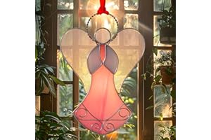 KUNDGLA New Pink Angel Suncatcher Stained Glass Suncatchers for Windows Hanings Ornament Home or Garden Decorative Gifts for Mom Teacher Friends Birthday Christmas Tree Holiday Hanging Decor