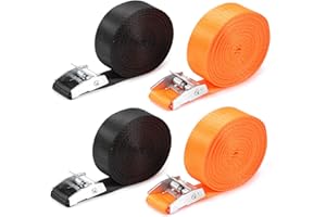 YIZEREL 4 Packs Tie Down Straps 12 Ft x 1 Inch (3.65M x 25mm), Cam Buckle Lashing Heavy Duty, Cargo Straps with Cam Lock Buckle, Up to 660lbs (Black & Orange)