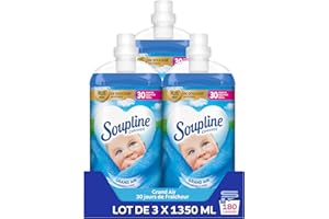 SOUPLINE Adoucissant Linge Concentré 3D Grand Air , Assouplissant Linge Formule Améliorée pour Plus de Douceur*, Assouplissant Textile Liquide , Soupline Lot de 3x1,35L