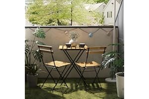 casa.pro Set da Bistrot Pieghevole Tavolo e 2 Sedie da Esterno Arredo Bistrò Set Mobili da Patio Balcone Terrazza Set da caffè all'Aperto - Acciaio Nero/Legno di Acacia
