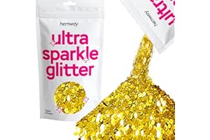 Hemway Premium Ultra Sparkle Glitter Multi Purpose Metallic Flake for Arts Crafts Nails Cosmetics Resin Festival Face Hair - Gold - Super Chunky (1/8" 0.125" 3mm) 100g / 3.5oz