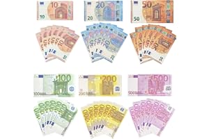 BOOAEE Soldi di Scena, 120 Fogli Giocare Soldi Bambini Soldi Finti, Giocare Soldi Euro Banconote e Monete Soldi Finti Banconote Prop Film Soldi Film Giocare Banconote Giocattolo Imparare aritmetica Negozio