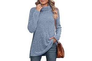 MSIYOW Jersey de Cuello Alto Mujer Invierno Pullover Largo Elegante Suéter Casual Talla Grande