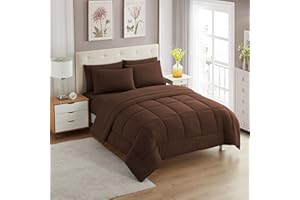 Sweet Home Collection 7-teiliges Bettdecken-Set, einfarbig, für alle Jahreszeiten, weiche Daunen-Alternative Decke und luxuriöse Mikrofaser-Bettlaken, braun, voll