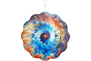 SULIAO Mandala Wind Spinner, 3D Stainless Steel Kinetic Metal Outdoor Large Spinning Ornaments, 12in Wind Sculptures & Spinners Patio Garden Yard Art Decor, Multicolored Wind Catchers Hanging Decoración Gift