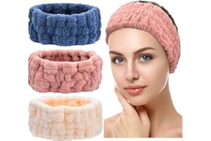 CHUANGDI 3 Pièces Bandeaux de Lavage de Visage Serre-Tête de Maquillage Bandeau de Soin de Peau Bandeau Facial de Spa en Polaire pour Femme Fille Sport Yoga (Rose Foncé, Bleu Foncé, Blanc Laiteux)