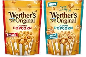 SWEET BUDDIES Werther's Original Popcorn Caramel - Pack de 2 (2x140g) - 1x Crémeux & 1x Salé - Pop corn croustillant enrobé de caramel onctueux - Idéal à partager ou pour une pause gourmande