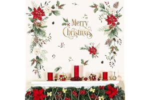 Wondever Adesivi Murali Fiore di Natale - Sticker da Muro Foglie, Vetrofanie, Adesivi da Parete per Finestra Vetrina - Decorazione Festa Natalizia