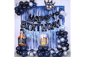 FUWANE Happy Birthday Decorations for Men, 80pcs Navy Blue Bday Party Decorations for Men Women Boys Happy Birthday Banner Balloons with Foil Fringe Curtains, Party Supplies for 18th 21st 25th 30th 40th 50th
