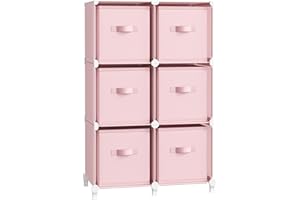 SONGMICS Estantería Modular, Cubo de Ropa con Cajas de Almacenaje, Armario Modular de 6 Compartimentos, Personalizable, Expandible, Ahorro de Espacio, Dormitorio, Rosa Jalea LPC062R01