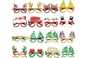 HZNZYHD 16Pcs Christmas Glasses Novelty Decorations for Kids & Adults,Xmas Glitter Eyeglasses Frame,Favours Masks Accessories for Masquerade Party,Photo Booth,Dress Costume Props Supplies,Assorted Styles