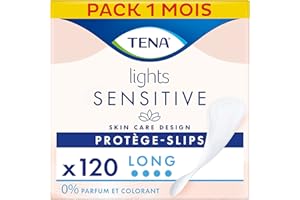 TENA Lights Protège-slips Longs Incontinence Femme - Pour Peaux Sensibles - Protections Absorbantes pour Fuites Urinaires Légères - 120 Protège-slips (Pack 1 mois)