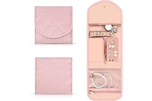 Tuaeccki Rotolo per Portagioielli Organizer per Gioielli da Viaggio per Donne Pieghevole Porta Gioielli da Viaggio Rotolo Porta Gioielli per Anelli Orecchini Collane Orologi Bracciali, Rosa Piccolo