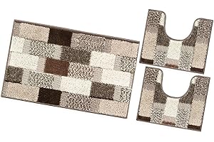 emmevi Tappeto Bagno Parure Morbido Girowater Antiscivolo Assorbe Lavabile MOD.Lilla Set 3 Pezzi Marrone