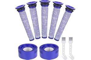 FAOKZE V8 Filter for Dyson V8 V7 Vacuum Cleaner, 2 HEPA Post Motor Filters & 5 PreFilter Accessories with 2 Cleaning Brushes, Replacement Parts Filter Accessory Set for Dyson # DY96566101,