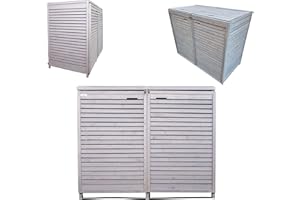 SAMUEL ALEXANDER 1.35m x 1.14m Large Grey Wooden Outdoor Garden Double Wheelie Bin Store Storage for 2 Bins, Garden Bin Storage box, Wheelie Bin Hideaways, Bin Shed