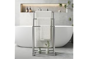 FOUBAM Handtuchhalter, Handtücher Handtuchständer freistehend mit 3 Handtuchstangen, Badezimmer Badetuchhalter Stahl, Bad Handtuchhalter, Silber