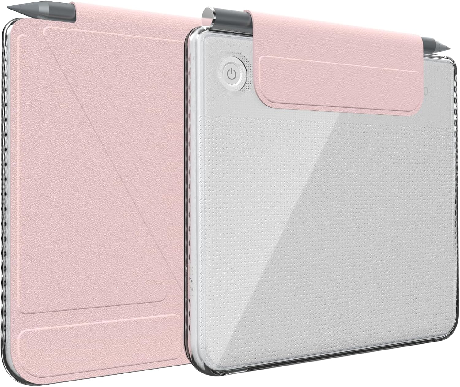 TUDIA M-FLIP Detachable Clear Magnetic Case for Kobo Libra Colour (2024) - [Auto Wake/Sleep] Shockproof Slim Transparent Back Magnetic Fold Cover with Stylus Holder (Pink)