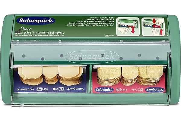 Salvequick ® | Plåsterautomat| Väggmonterad Plåsterautomat för enkel användning, Innehåller 2 olika sorters plåster, 40 st Te