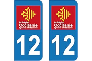 SupStick 2 STICKERS AUTOCOLLANT PLAQUE IMMATRICULATION DEPARTEMENT 12 AVEYRON Region OCCITANIE