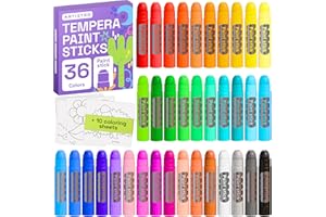 ARTISTRO 100% Washable Tempera Paint Sticks for Kids - 36 Non-toxic Paint Markers for Kids - Color Sticks with Twist Design, Coloring Pages Included