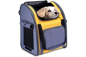 HAPPY HACHI Zaino per Gatti e Cani Pieghevole Piccola Taglia Trasportino Morbido Gatto con Tenda Trasporto Multiplo per Gatto Piccoli per Aereo Viaggio (34x26x40 cm, Grigio Giallo)