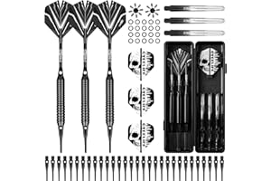 CyeeLife Jeu de fléchettes à pointe souple avec fût en laiton, fléchettes professionnelles à pointe plastique, tiges en aluminium/PC + 6 ailettes + 30 pointes souples + 20 joints toriques + 2