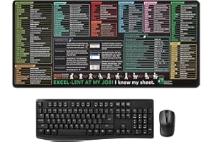 FINEHENCHI Excel Shortcut Mouse Mat, Excel Cheat Sheet Desk Mat 800*300*2mm Computer Keyboard Desk Pad Non-Slip Rubber Office Excel Mouse Pad with Shortcuts Pattern Essential Formulas for Office Home Laptop PC