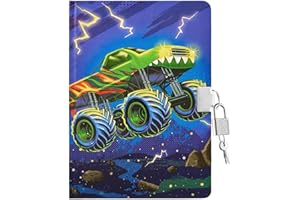 WERNNSAI Diario de Monstruo Camión para Niños, Diarios Luminoso para Niños, Luminoso Diario de Secreto con Candado y Llaves, Cuaderno Escolar A5 con Líneas para Escribir y Dibujar, Cuaderno