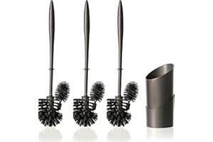 ‎HAUSFELDER Hausfelder Klobürste mit Randreiniger Schwarz – WC Bürste für unter den Rand mit Halter & 2 Ersatzbürsten, stabile Toilettenbürste Set mit Randbürste﻿