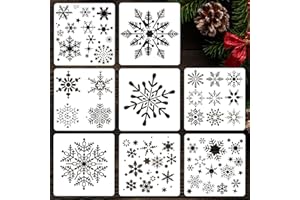 MICJLLT 8 Pcs Christmas Window Stencils for Snow Spray with Snowflake,Large Xmas Snow Crafts Reusable - Template Winter Snow Flake Christmas Ornament,Xmas Snowflake Stencil for Painting on Wood