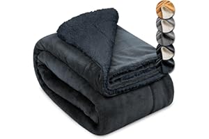 Beautissu Sherpa Decke Wohndecke Kuscheldecke 220x240cm Anthrazit – Warme & Dicke Winterdecke Fleecedecke Lammfell-Optik – Flauschige XL Kuscheldecke Sofa Überwurf Couch Decke – Alina