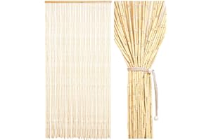 Ezcasch 90x190cm Bambusvorhang Türvorhang - 52 Stränge Beige Retro Holzperlenvorhang - Handarbeit Natur Türvorhang Fadenvorhang als Insektenschutz Fliegenschutz für Schlafzimmer Wohnwagen Camping