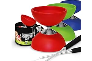 Mister M | Einsteigerfreundliches Diabolo-Jonglierset | Diabolo Mehrfarbig getarnt mit Fester Achse | Aluminiumstäbe | Profi Diabolo Set with Kugellager and Leuchtend Options for Kids 6+