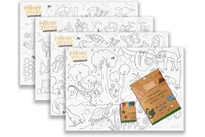 Honeysticks Kids Crayon and Poster Activity Set - 4 Giant Colouring Posters plus Jumbo Sized Beeswax Crayons (8 Pk) - Fun, Educational Posters for Toddlers, Preschool Kids Aged 3-5, Gifts