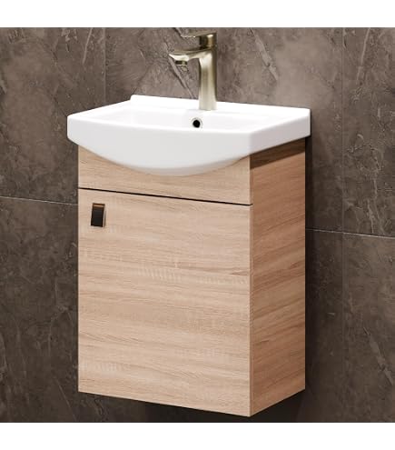 Meuble Suspendu De Salle De Bain Avec Lavabo - 40x22x56 Cm, Marron, MDF Laqué, étagère Réglable