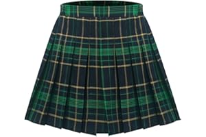 Maeau Jupe Plissée Courte à Carreaux/Couleur Unie pour Fille Ecoliere Mini Jupe Elastique a la Taille de Collège École Patineuse Tennis, avec Short Intégré, S-XXL/100-180cm