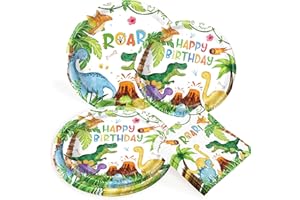BACH AND BOUJEE Dinosaur Party Supplies Dinosaur Party Plates Napkins for Boys Dino Birthday Party Decorations Dessert Plates Napkins Serves 20 Guests