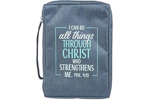 Christian Art Gifts Men/Women's Bible Cover I Can Do All Things Philippians 4:13, Blue/Turquoise Canvas, Large