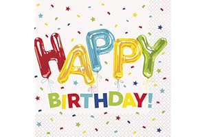 Unique Party Supplies 73102 Papierservietten - 16,5 cm - Happy-Balloon-Geburtstagsfeier - Packung mit 16 Stück