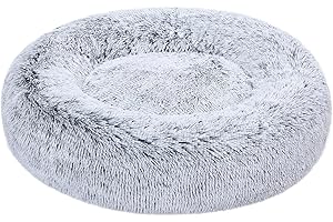 Amazon Basics Lit renforcé en fausse fourrure Doux en forme de donut pour animal domestique, Chien, Lavable en machine, 76 cm, Gris