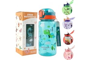 MHwan Borraccia Bambini, 600 Ml, Robusta, Infrangibile, a Prova di Perdite, Senza BPA, Apertura One-Touch, Facile da Pulire, con Cannuccia, adatta per la Scuola e Le Gite