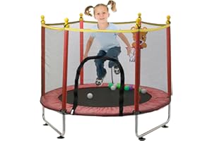 ARK MIIDO Trampolino Elastico per Bambini 140cm, Tappeto Interno Elastico da Esterno con Rete di Sicurezza e Cestino da Basket, Giochi da Giardino per Bambini 2 3 Anni